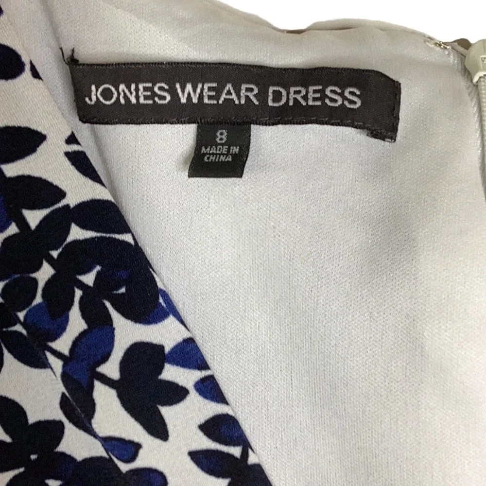 Jones Wear Sleeveless Navy/White  Polyester Business Casual Print Dress Size 8 - Picture 6 of 12